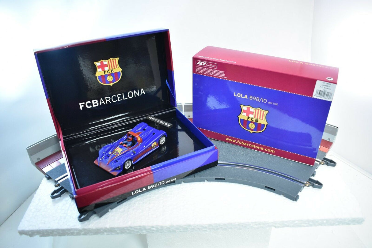 Slot car in open box with FC Barcelona branding for Fly Car 96013