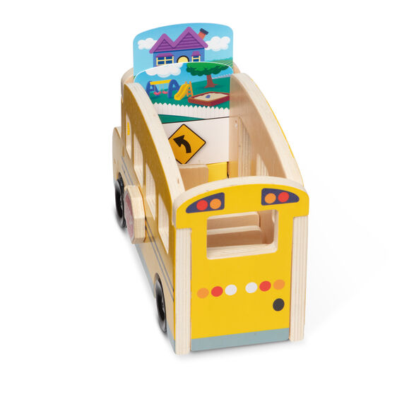 Wooden pull-back school bus toy with blue's clues themed play scene for Melissa and Doug 33011