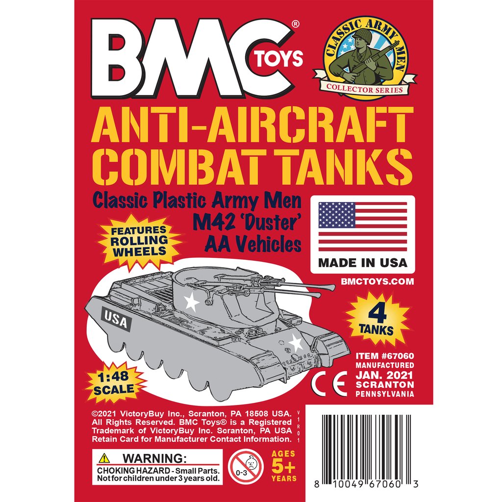 Toy box art for anti-aircraft tank set, 1:48 scale, collectible toy for BMC 67060