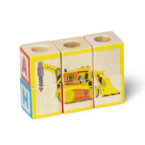 ABC block set featuring letters and construction vehicle designs for Melissa and Doug 33272
