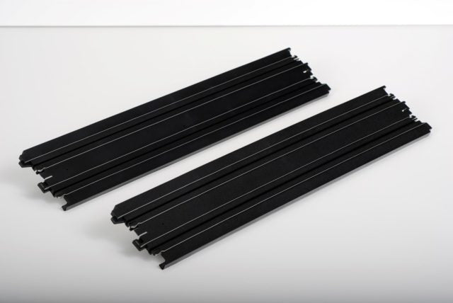 Two straight, black aluminum tracks for race car display for AFX RaceMaster 70600