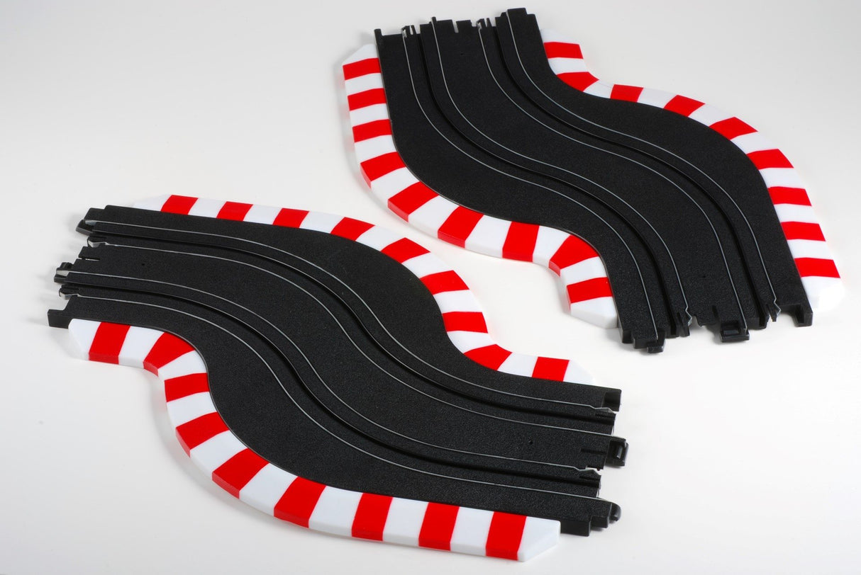 Black and red striped race track chicanes for model cars for AFX RaceMaster 70617