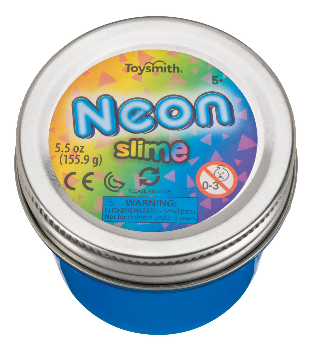 Slime container with "Neon Slime" label and choking hazard warning for Toy Smith 7092