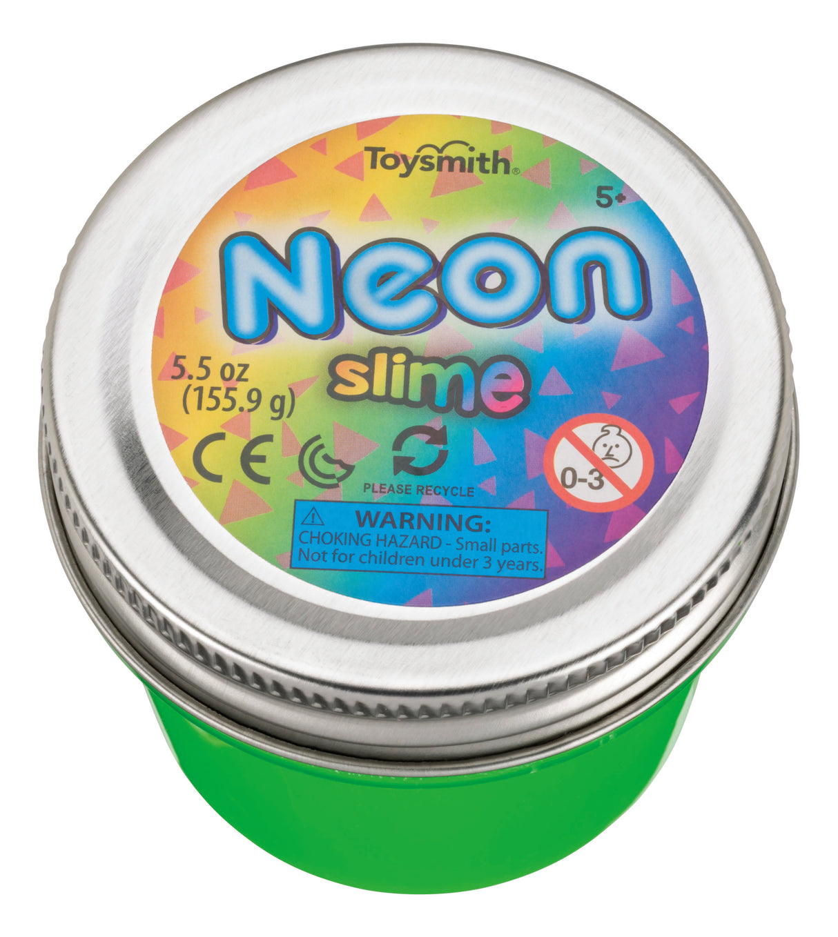Container of neon slime with warning label for children under 3 for Toy Smith 7092, label view, product view 8