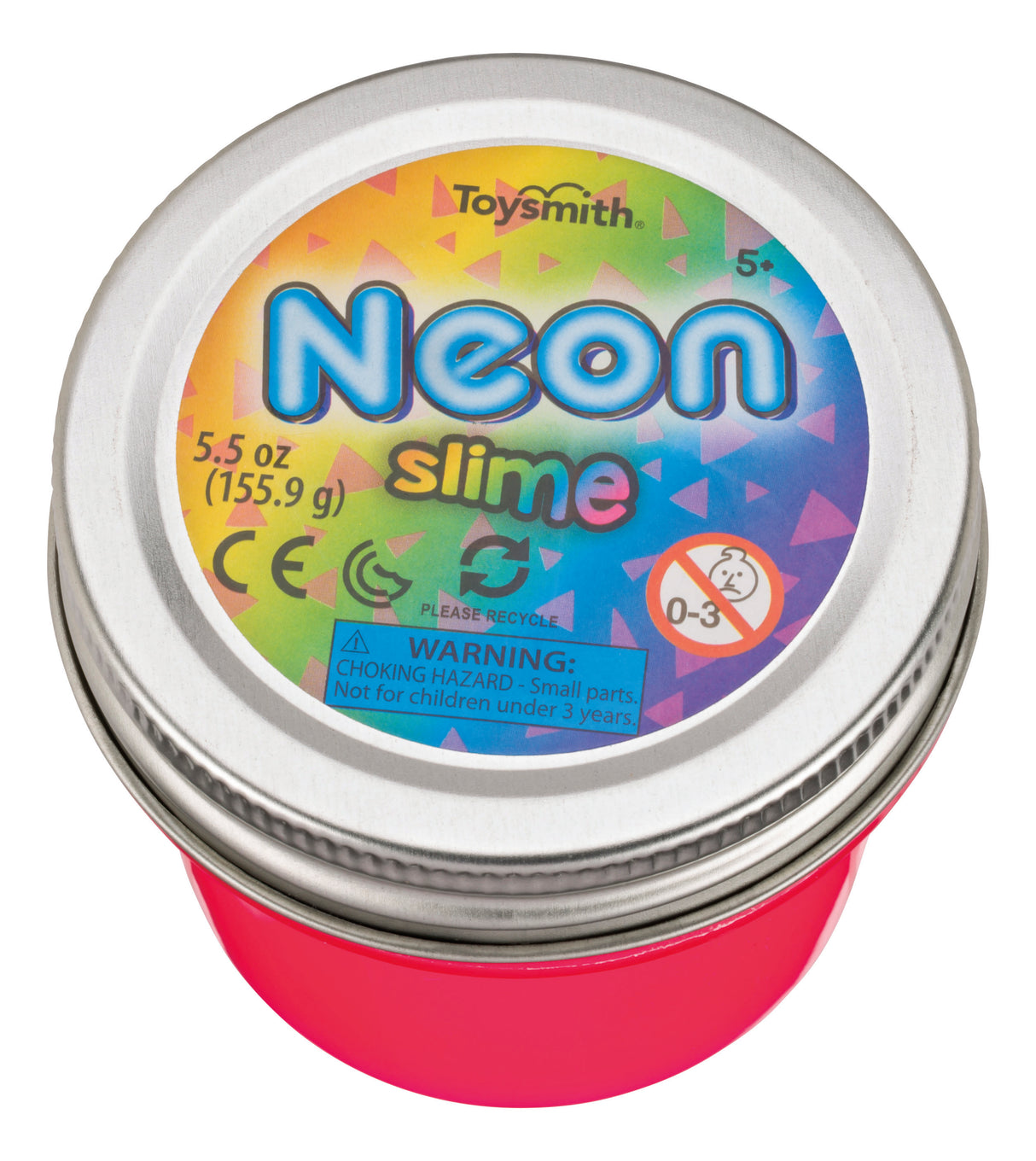 Container of neon slime with warning label for children under 3 for Toy Smith 7092, label view, product view 7
