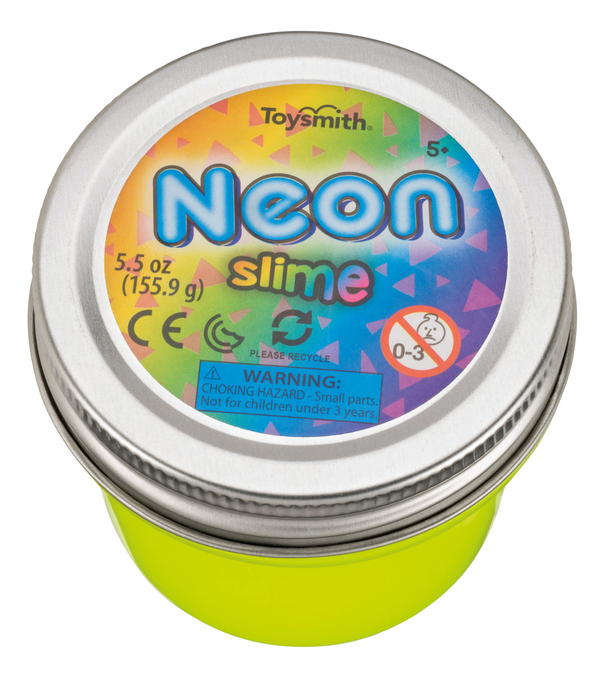 Container of neon slime with warning label for children under 3 for Toy Smith 7092, label view, product view 6