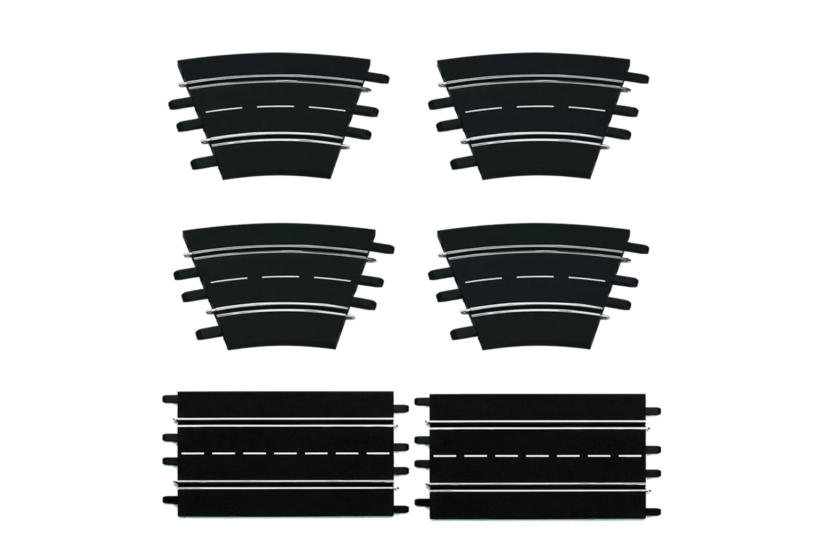 Track pieces for a race set, showing various curves and straight sections for Carrera 20026955