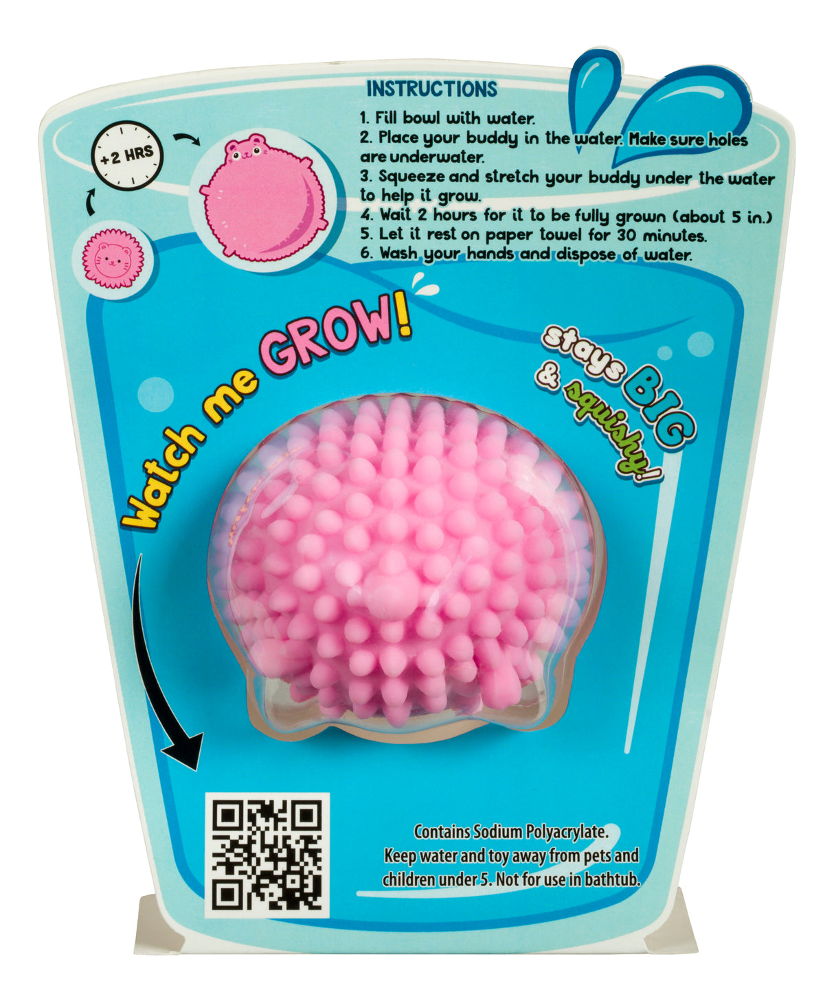 Instructions for a soak-and-grow bath toy, showing pink beads in a bowl for Toy Smith 7891