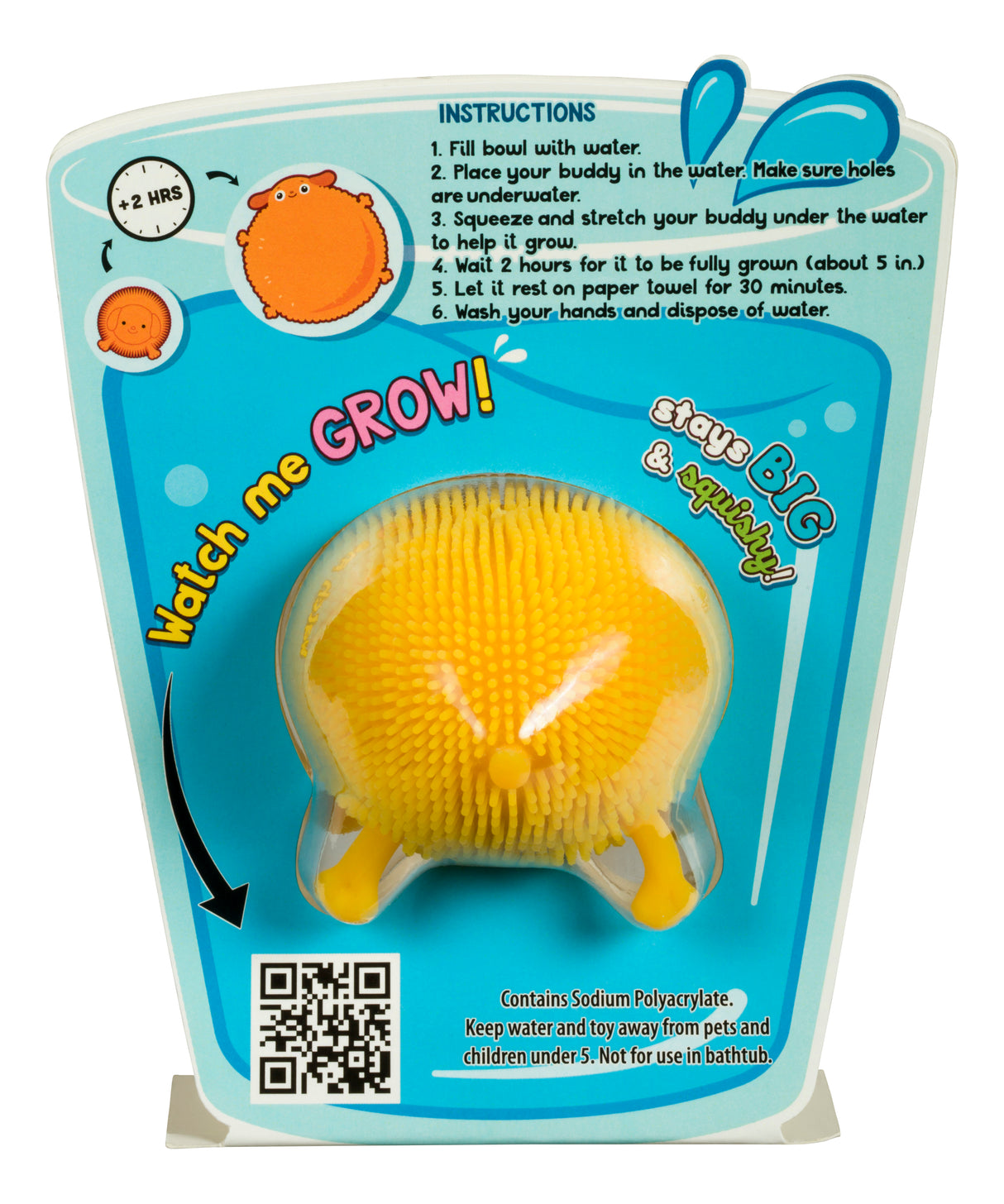 Instructions for a soak-and-grow toy, showing steps and the final product for Toy Smith 7891