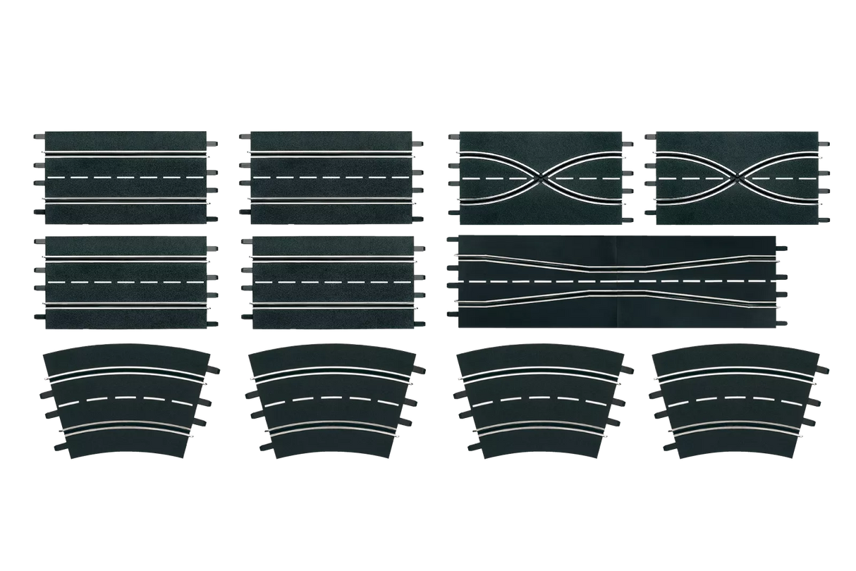 Track pieces for race set expansion, featuring various straight and curved sections for Carrera 20026956