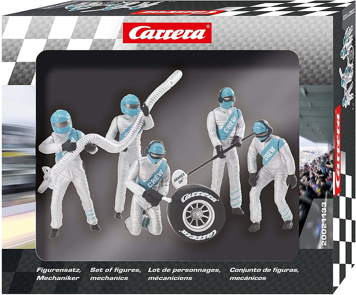 Mechanics in white suits working on a car engine for Carrera 21133