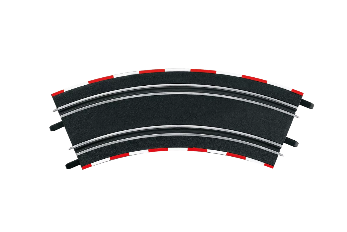 Curved racetrack section, 3/45° turn, black surface with red and white curbing for Carrera Go 20061645