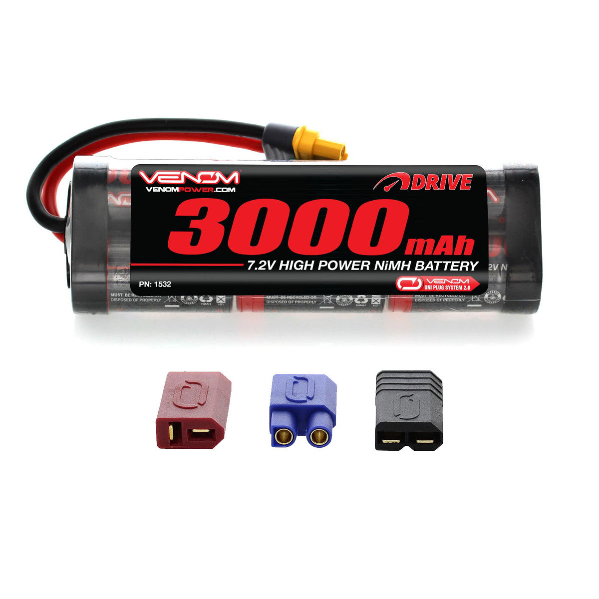 7.2V 3000mAh NiMH battery with three universal power plugs for Venom 1532