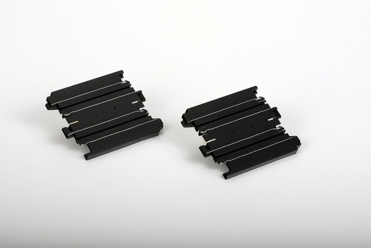 Two black straight tracks for a racing machine, shown from above for AFX/Racemasters 70607
