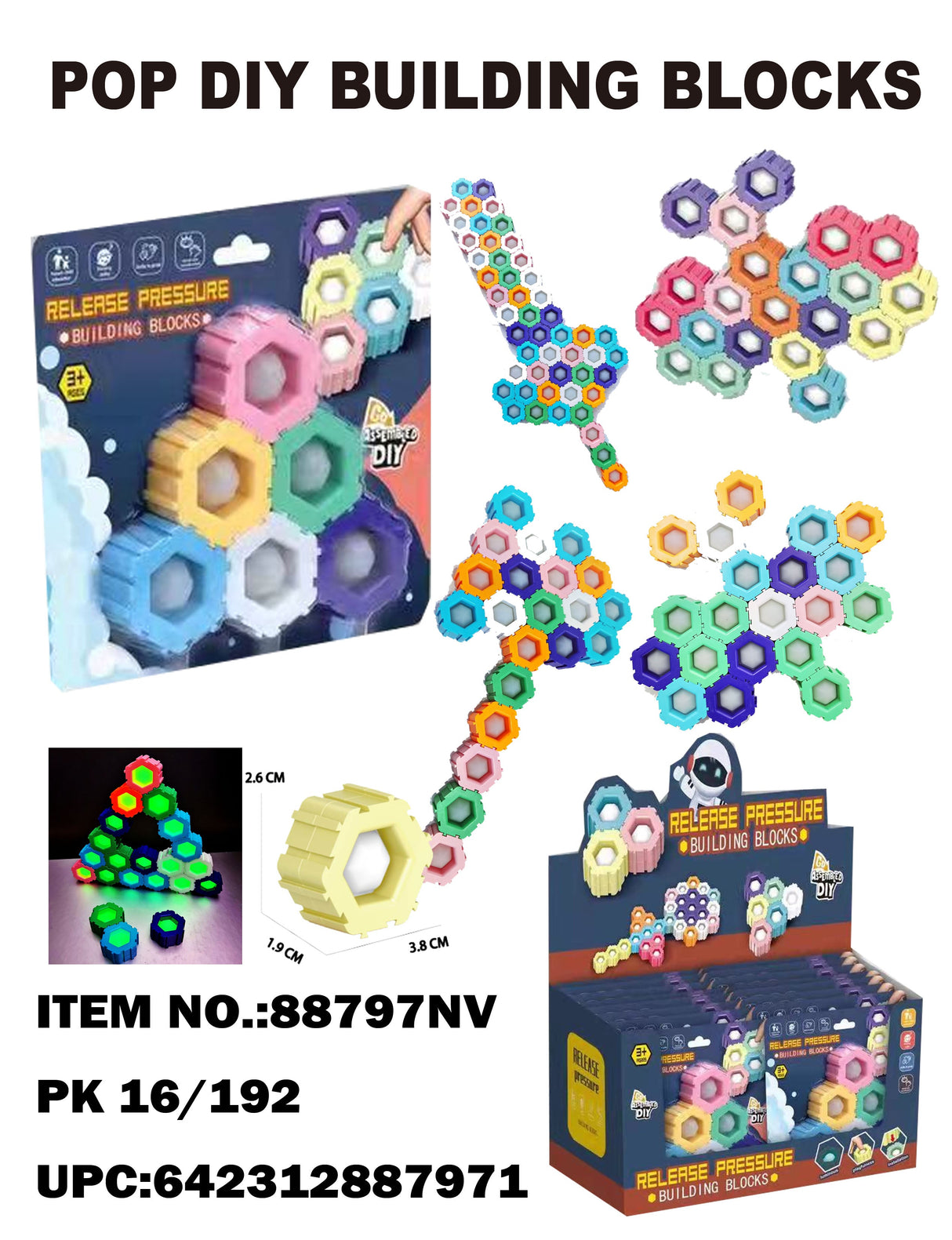 Colorful, hexagonal building blocks for creative, tactile play for BVP 88797