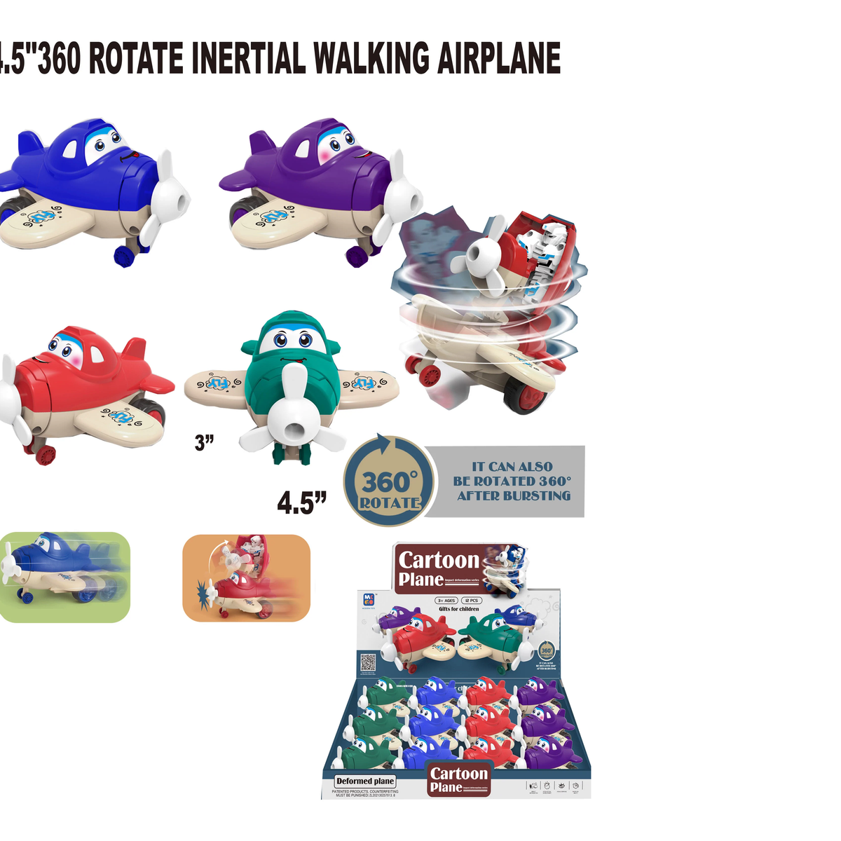 360° Spinning and Rotate Walking Cartoon Airplane | 88828 | BVP