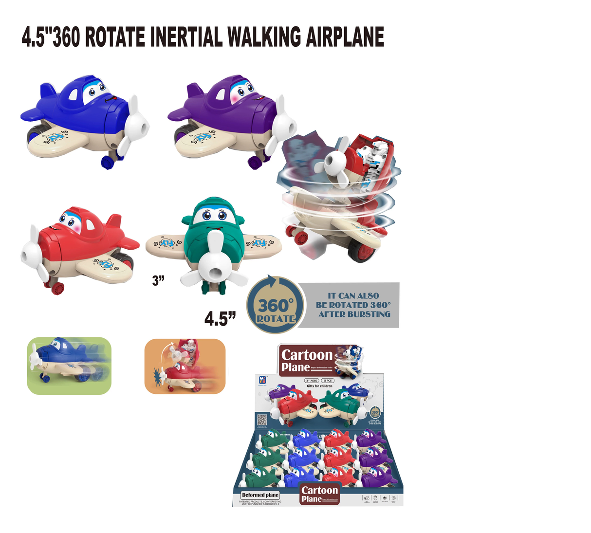 360° Spinning and Rotate Walking Cartoon Airplane | 88828 | BVP