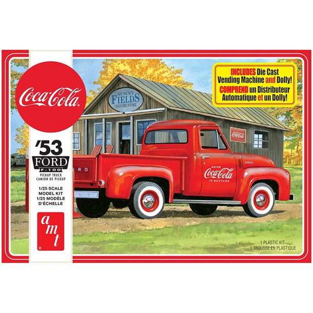 Red 1953 Ford F-100 truck model kit with Coca-Cola theme for AMT AMT1144