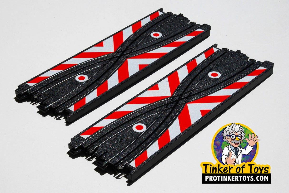 Black and red criss-cross track pieces for model racing for AFX/Racemasters 70612