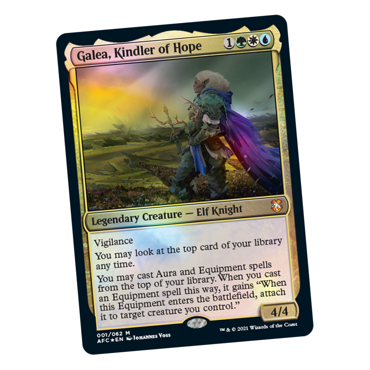 Galea, Kindler of Hope, a legendary elf knight with 4/4 stats for Magic The Gathering C87490000