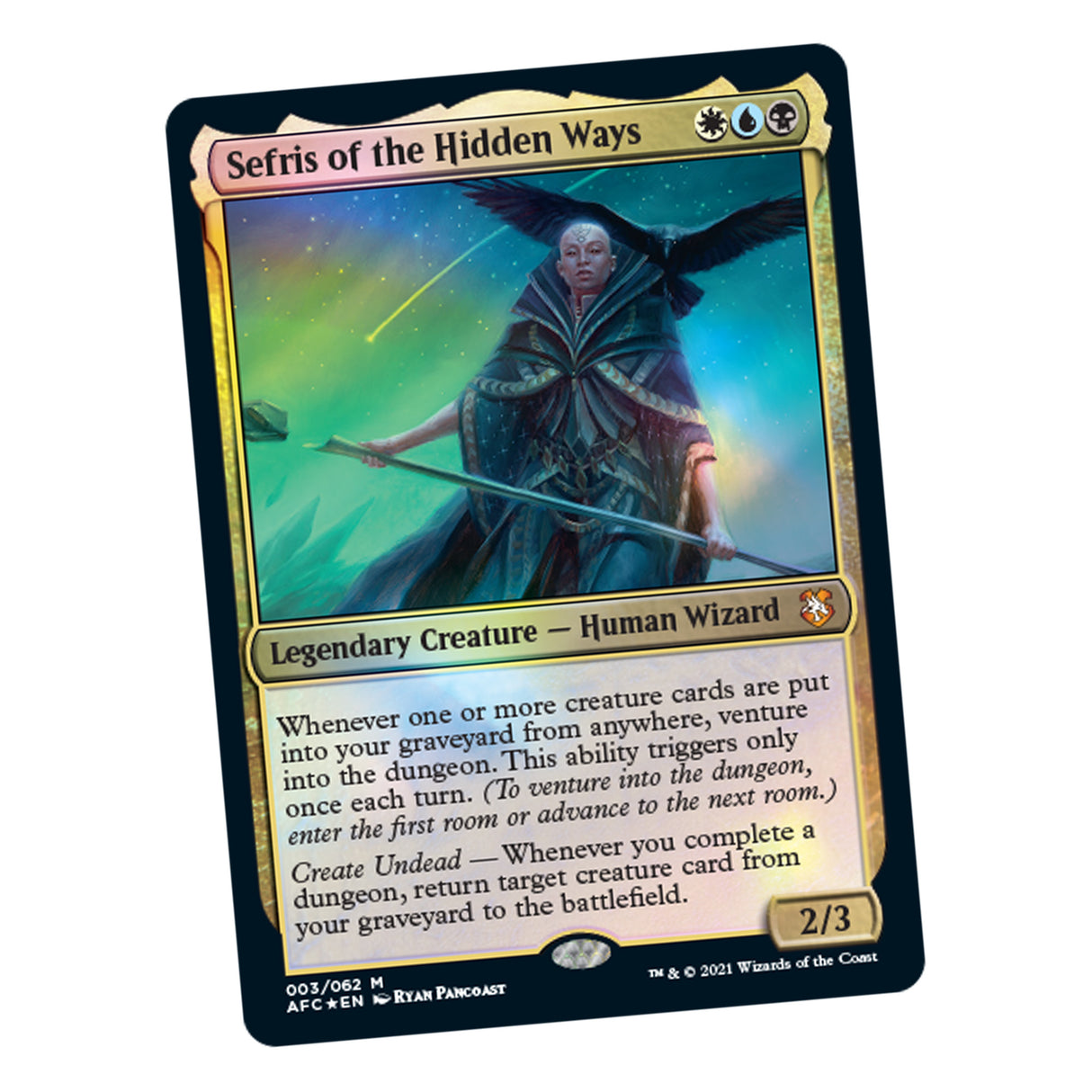 Sefris of the Hidden Ways, a blue-clad wizard with wings, on a Magic card for Magic The Gathering C87490000