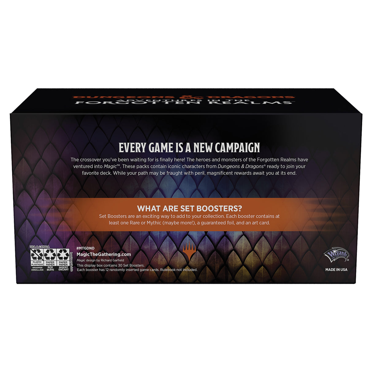 Card booster box for Magic: The Gathering, featuring Forgotten Realms art for C87550000