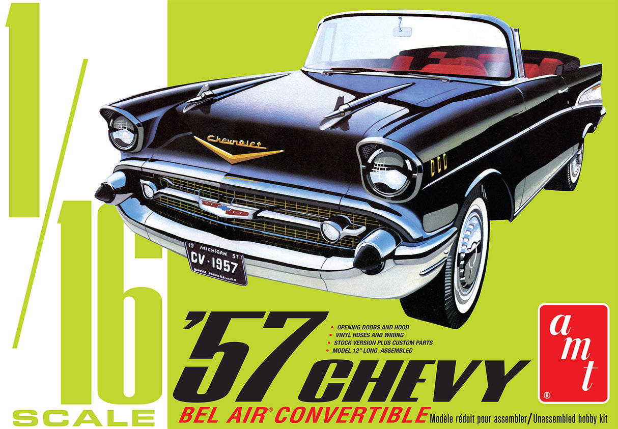 1/16 scale model kit of a 1957 Chevy Bel Air convertible car for AMT AMT1159