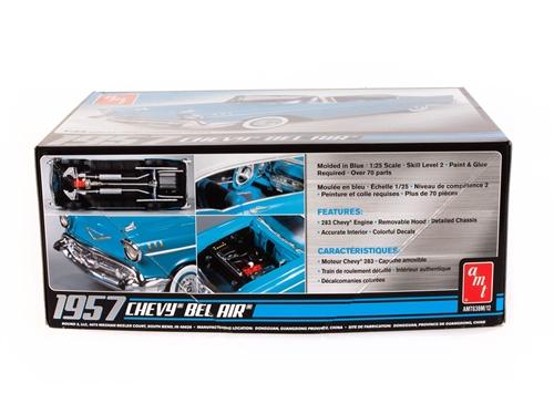 Model kit box art for 1957 Chevy Bel Air, 1/25 scale car assembly for AMT AMT638M
