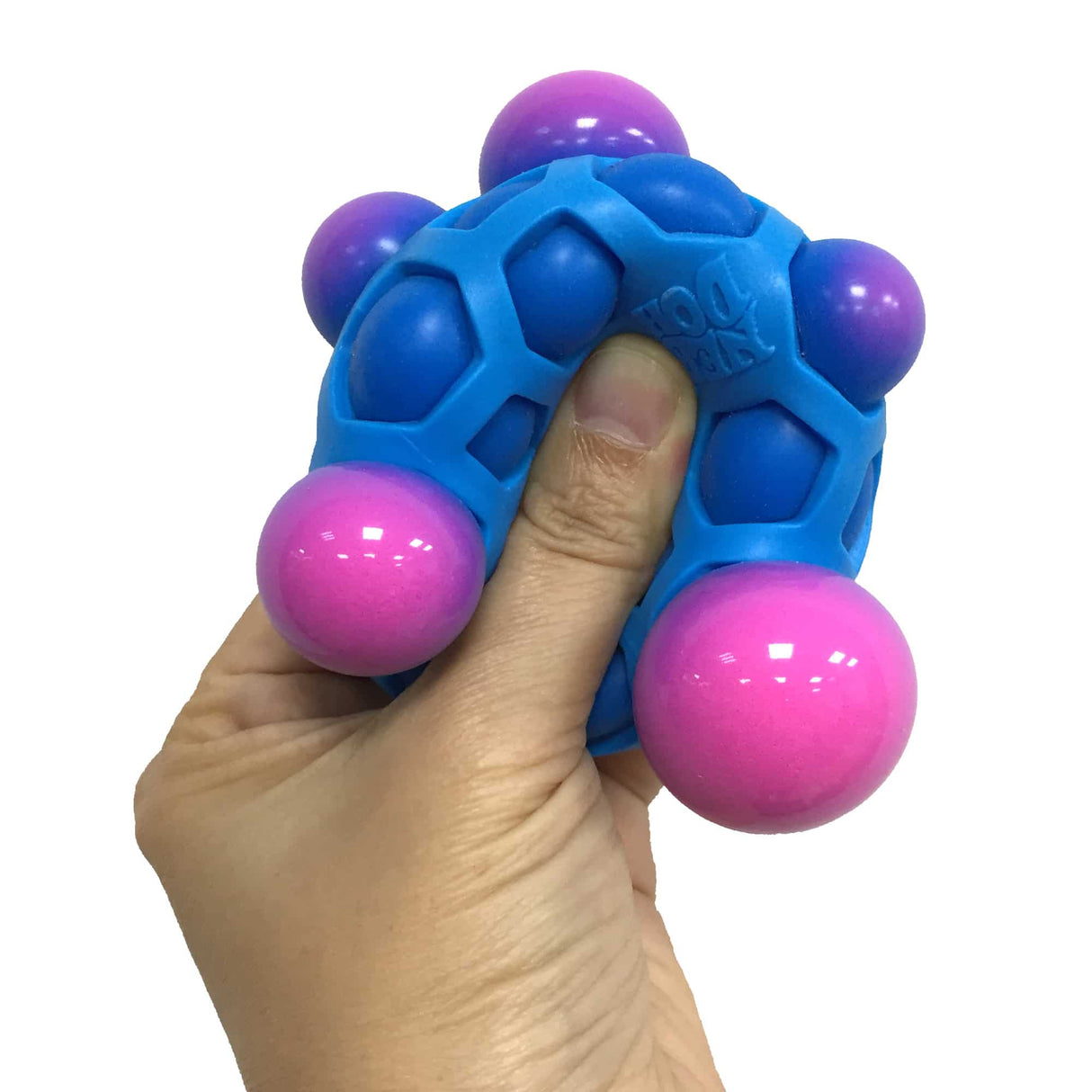 Blue and purple fidget toy held in a hand for Nee Doh ATND