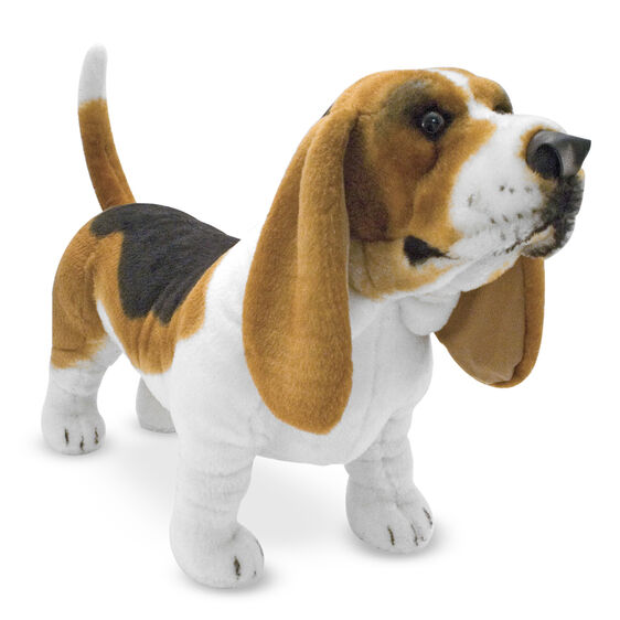 Stuffed Basset Hound dog toy with floppy ears and brown markings for Melissa and Doug 4866