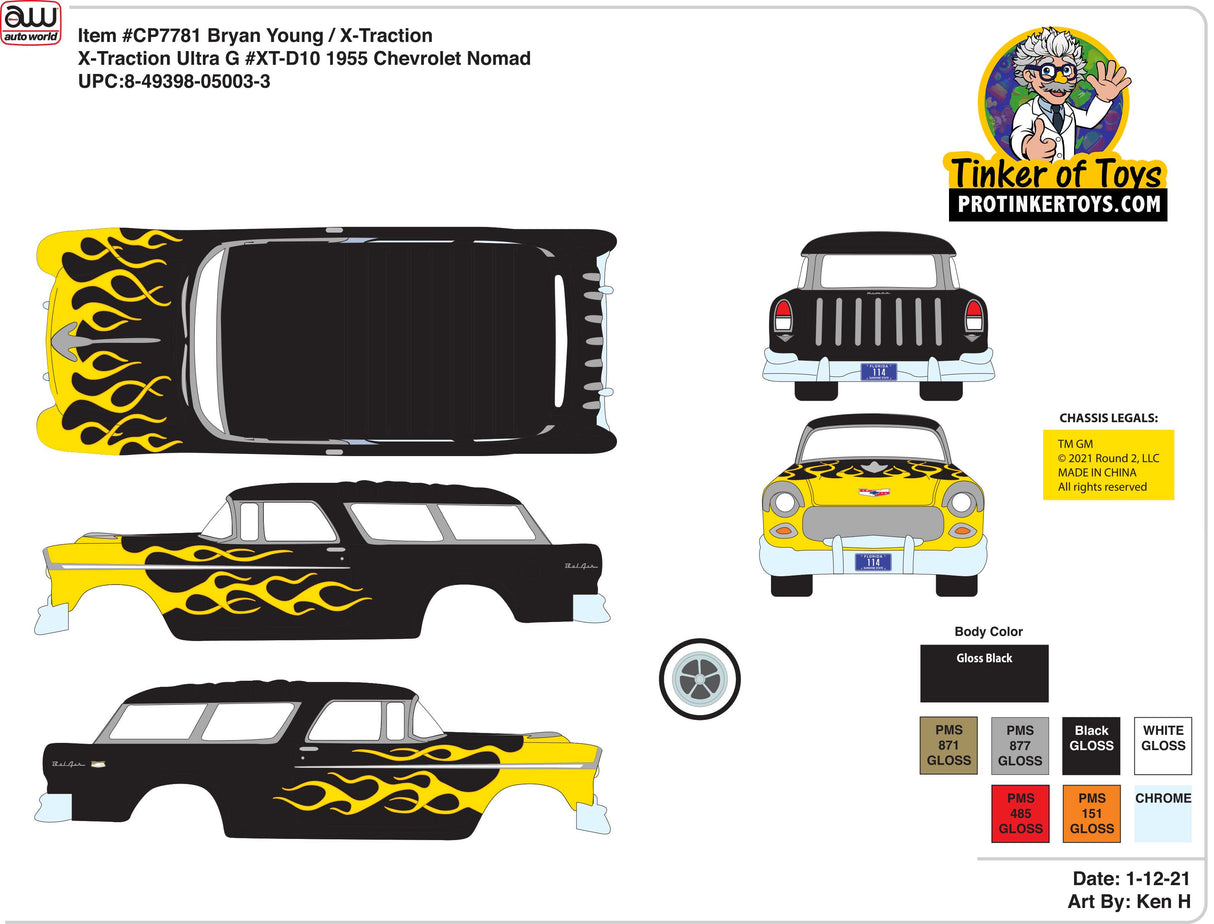 Black 1955 Chevrolet Nomad slot car model parts diagram for Auto World CP7781