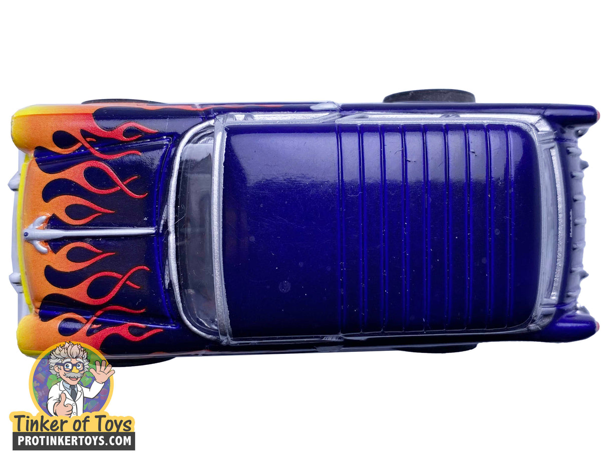 Blue 1955 Chevrolet Nomad toy car with orange flame detailing for Auto World CP7780