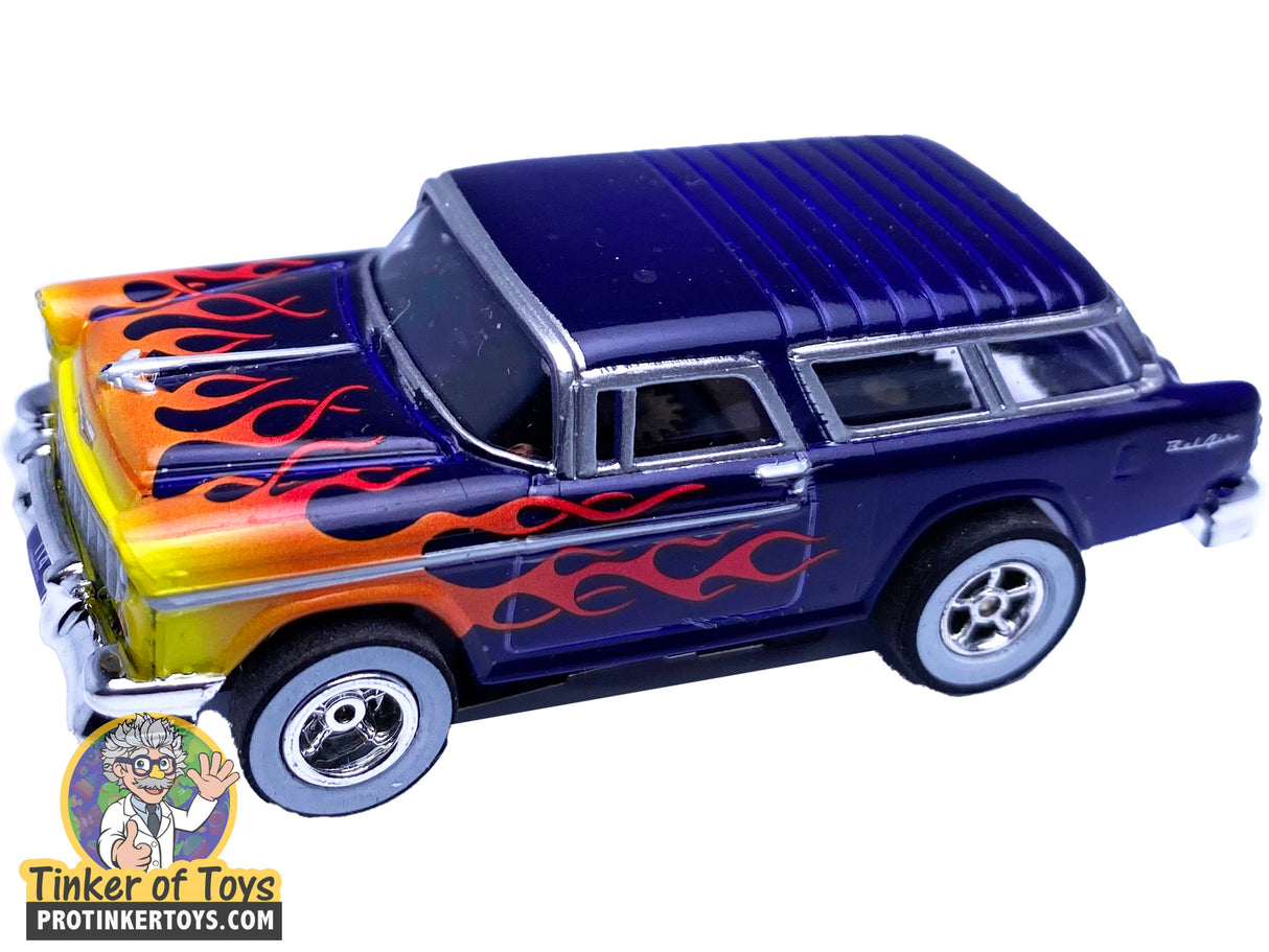 Blue and orange 1955 Chevrolet Nomad toy car for Auto World CP7780, front view