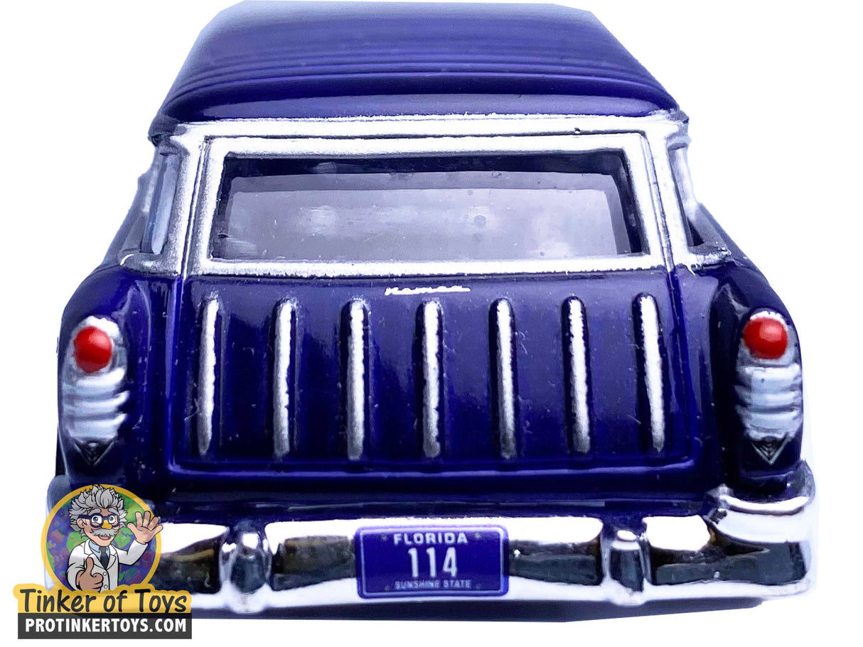 Blue 1955 Chevrolet Nomad toy car with Florida license plate for Auto World CP7780