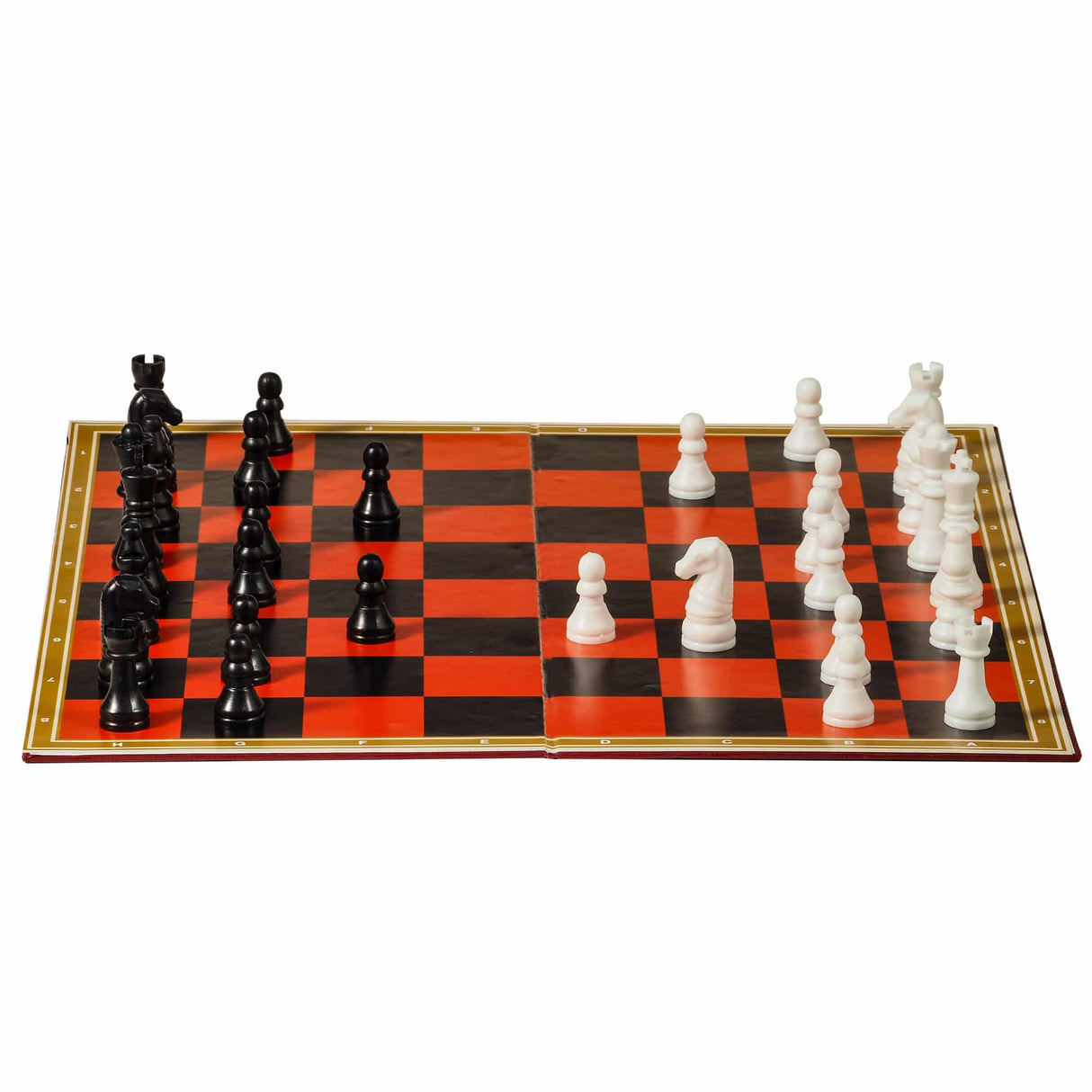 Black and white chess set on a board, ready for play for Schylling CCSET