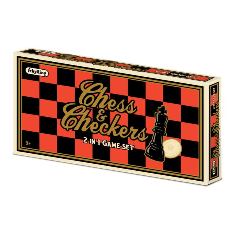 Chess and checkers game set in a black and red checkered box for Schylling CCSET