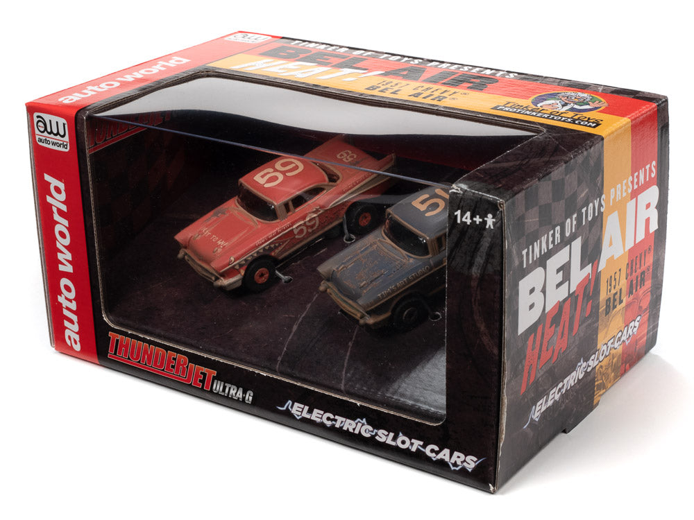 Slot cars in open box: 1957 Chevy Bel Air models for Auto World CP7822