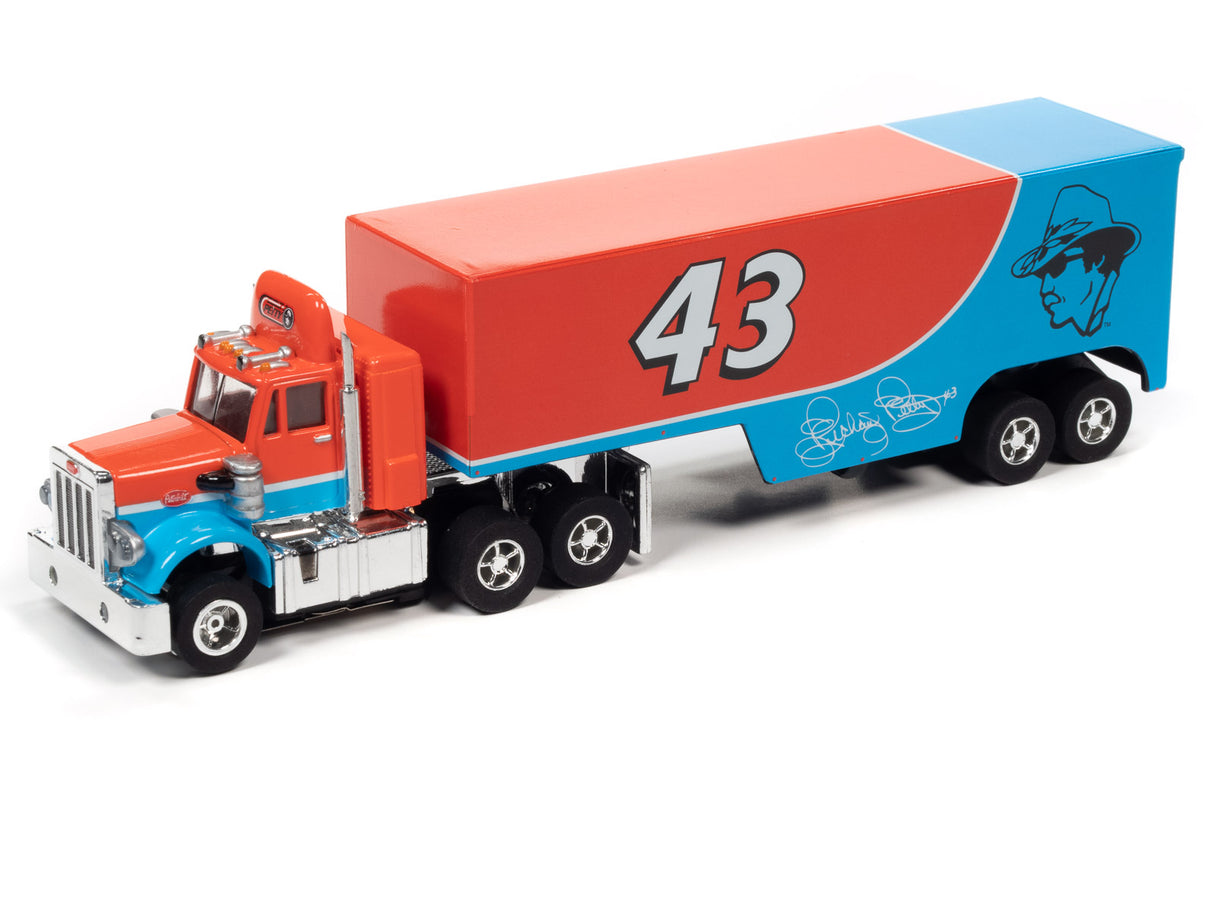Toy slot car of a race truck with "43" and Richard Petty's signature for Auto World CP7900