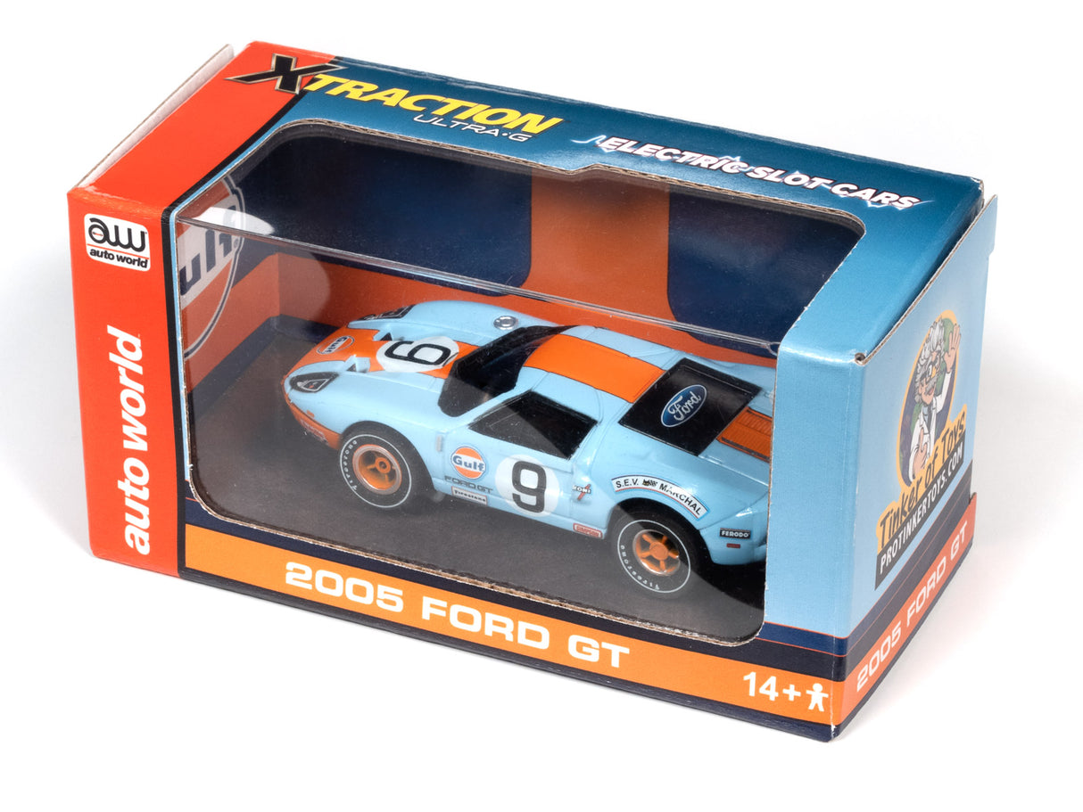 Slot car box: 2005 Ford GT, Gulf #9 racing model for Auto World