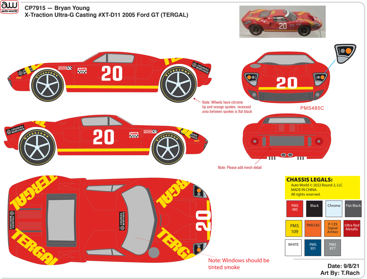 Ford GT pit kit parts layout showing various angles and components for assembly for Auto World 2005 Ford GT