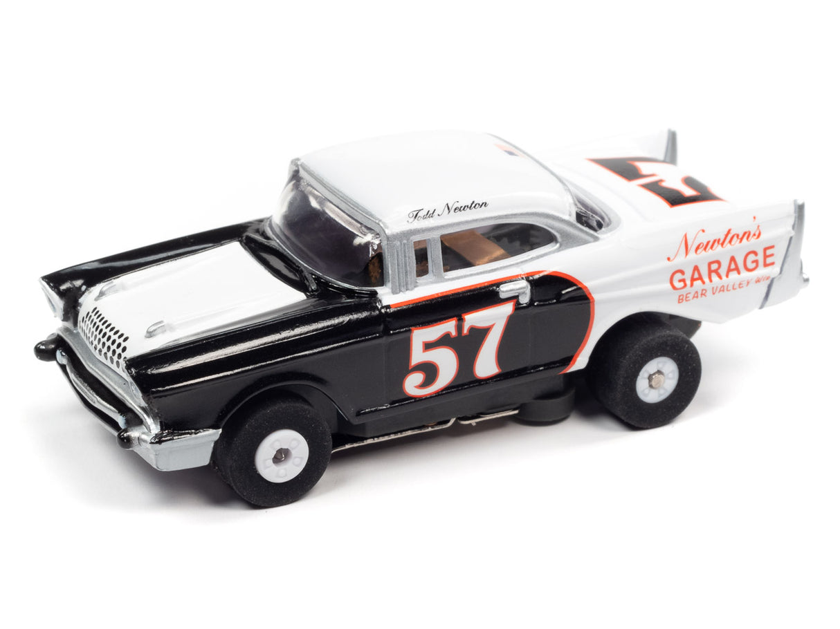Black and white 1957 Chevy Bel Air race car toy for Auto World CP7960