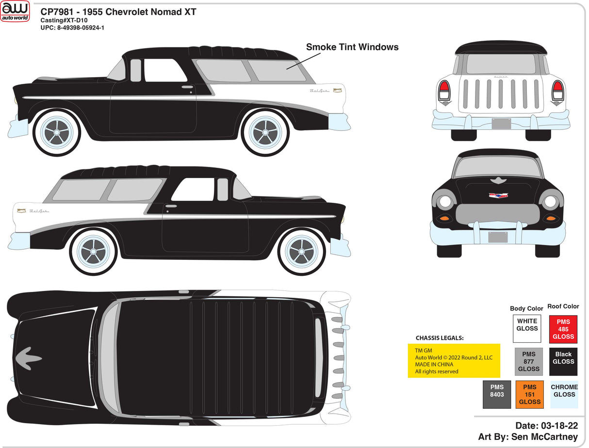 1955 Chevy Bel Air Nomad Classic Black & White | CP7981 | Auto World