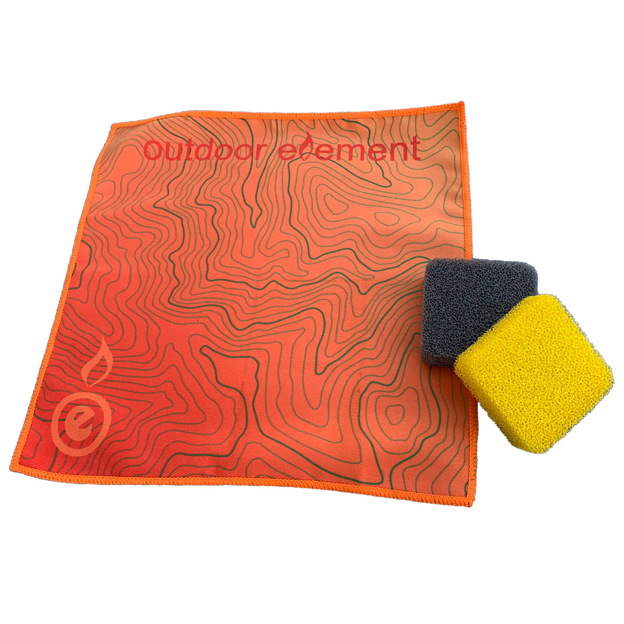 Orange dish towel with soap scrubbers for camping kitchen cleaning for Outdoor Element CCS