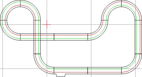 Dirt track layout for HO scale model trains, showing a looping circuit design for Auto World Track SRS001D