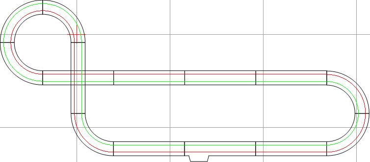 Dirt track layout with a loop and straight sections for model trains for Auto World Track SRS001D, track view