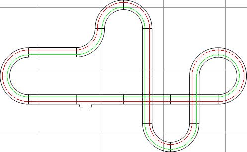 Dirt track layout outline for HO scale model train set for Auto World Track SRS001D