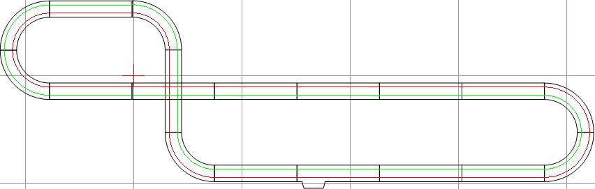 Dirt track layout showing a curved and straight section for model trains for Auto World Track SRS001D, track view