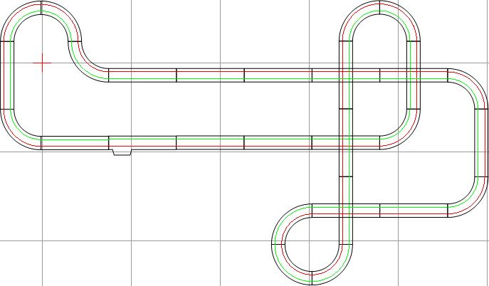 Dirt track layout showing a curved and straight section for model trains for Auto World Track SRS001D, alternate track view