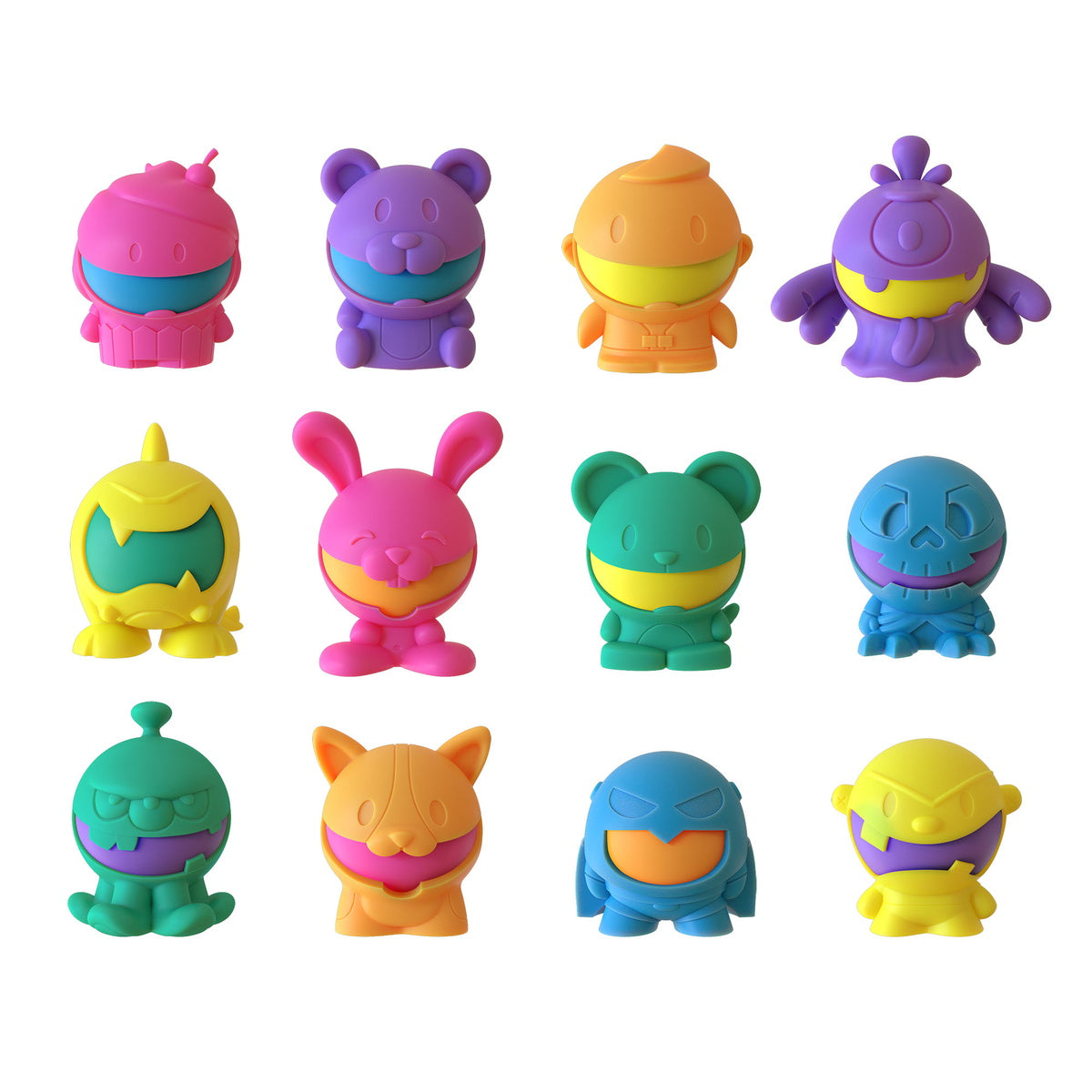 Assortment of colorful, stylized, collectible figures for Schylling DJ