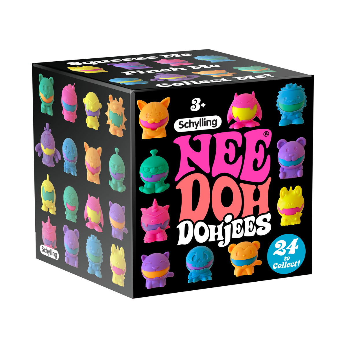 Toy box featuring colorful, squishy collectible figures for children for Schylling DJ